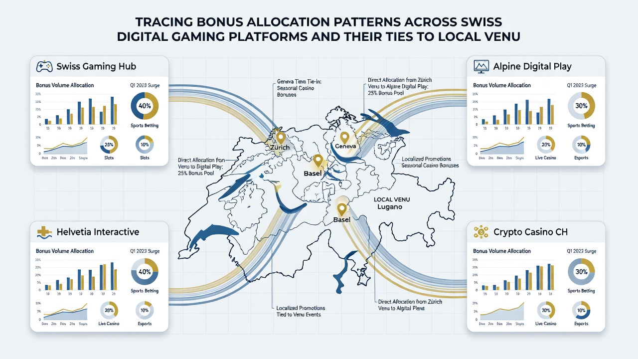 Map overlay showing Swiss cantons with bonus allocation intensity and nearby physical gaming venues